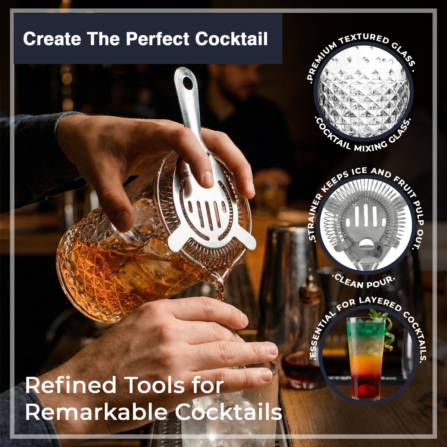 750ml Cocktail Mixing Glass & Stainless Steel Strainer Set Cocktail Accessories