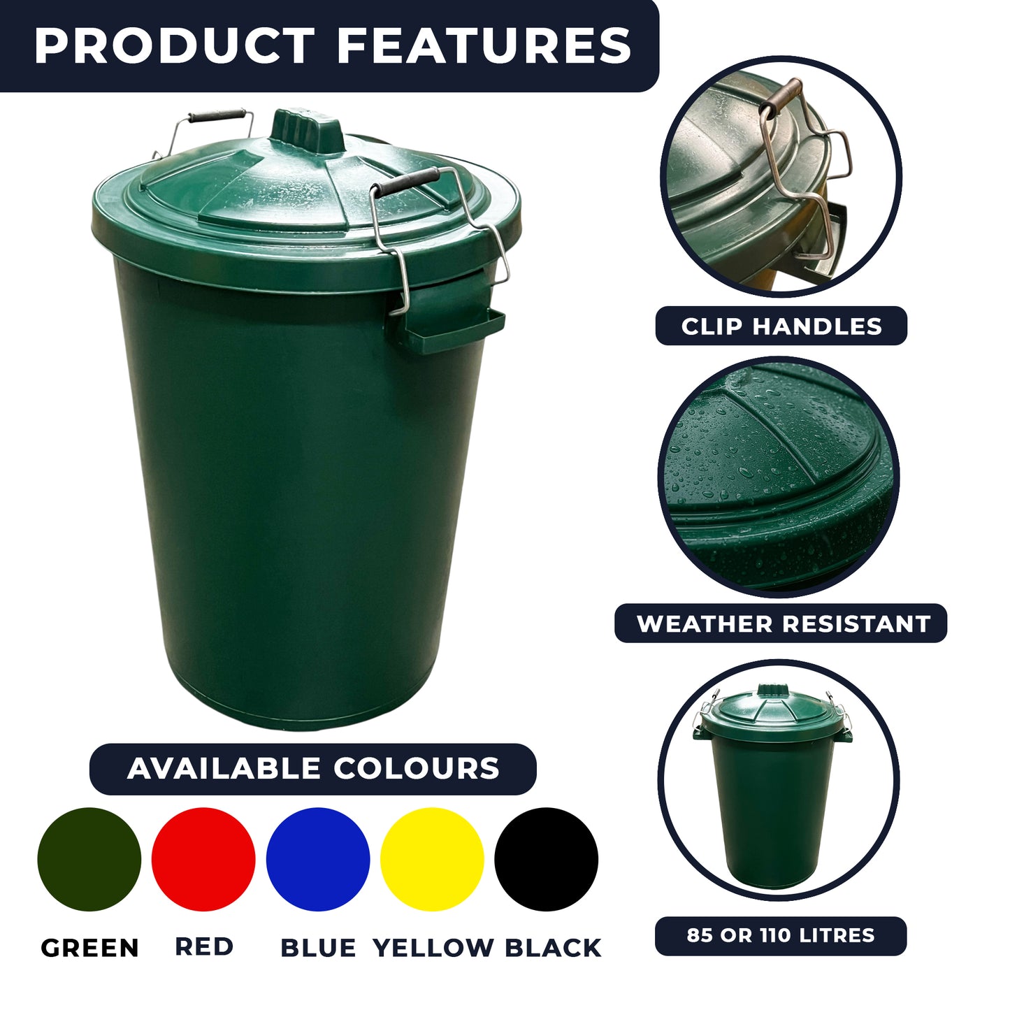 Heavy Duty Plastic Bin, With Locking Clip Lid, Green, 85L - Premium Bins from Chabrias Ltd - Just £29.99! Shop now at Chabrias Ltd