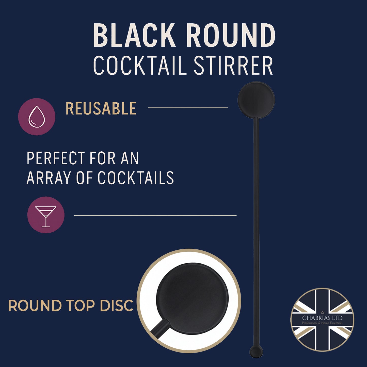 5000 x Black Disk Head Cocktail Stirrers Swizzle Sticks 18.3cm - Premium Home from Chabrias Ltd - Just £47.49! Shop now at Chabrias Ltd