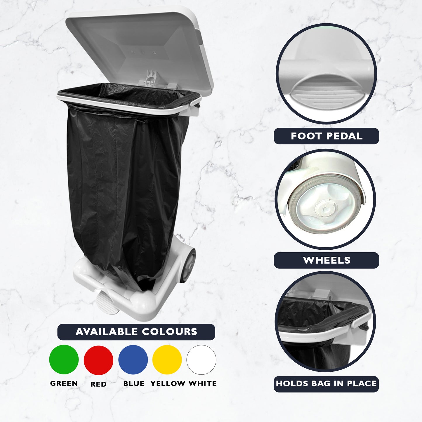 Hands-Free Sack Holder White Base & Yellow Lid, with Clinical Waste Sticker - Premium Bins from Chabrias Ltd - Just £89.99! Shop now at Chabrias Ltd