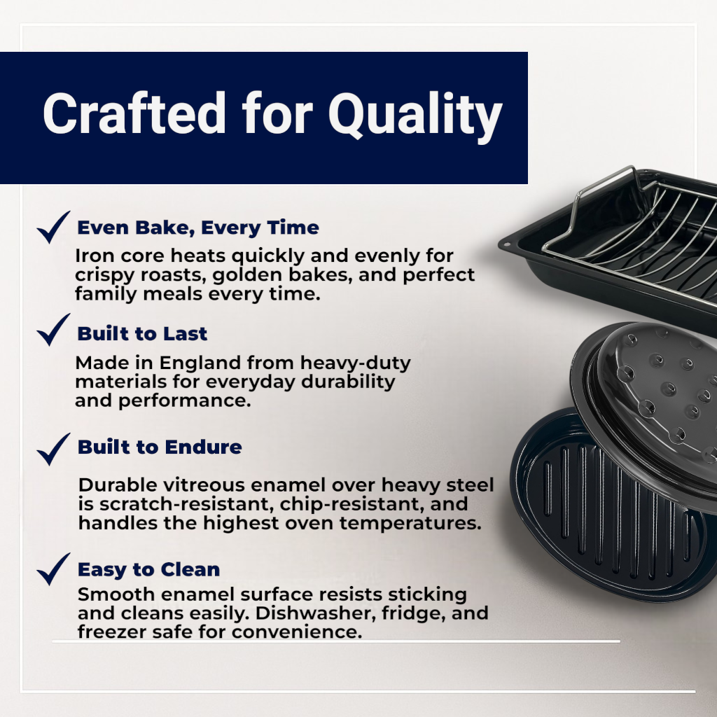 Vitreous Enamel Oval Roasting Tin with Lid & Roasting Tray with Rack (33, 37cm) - Premium Kitchen from Chabrias Ltd - Just £28.99! Shop now at Chabrias Ltd