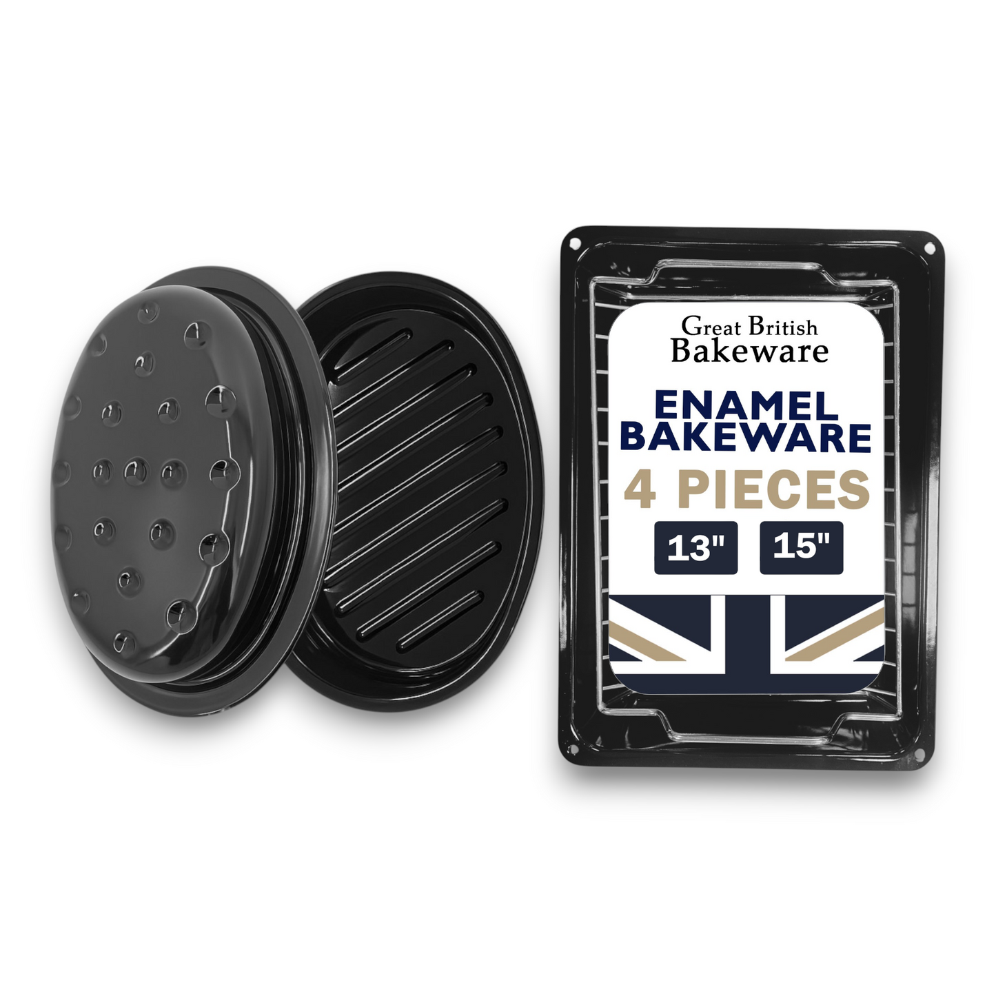 Vitreous Enamel Oval Roasting Tin with Lid & Roasting Tray with Rack (33, 37cm) - Premium Kitchen from Chabrias Ltd - Just £28.99! Shop now at Chabrias Ltd