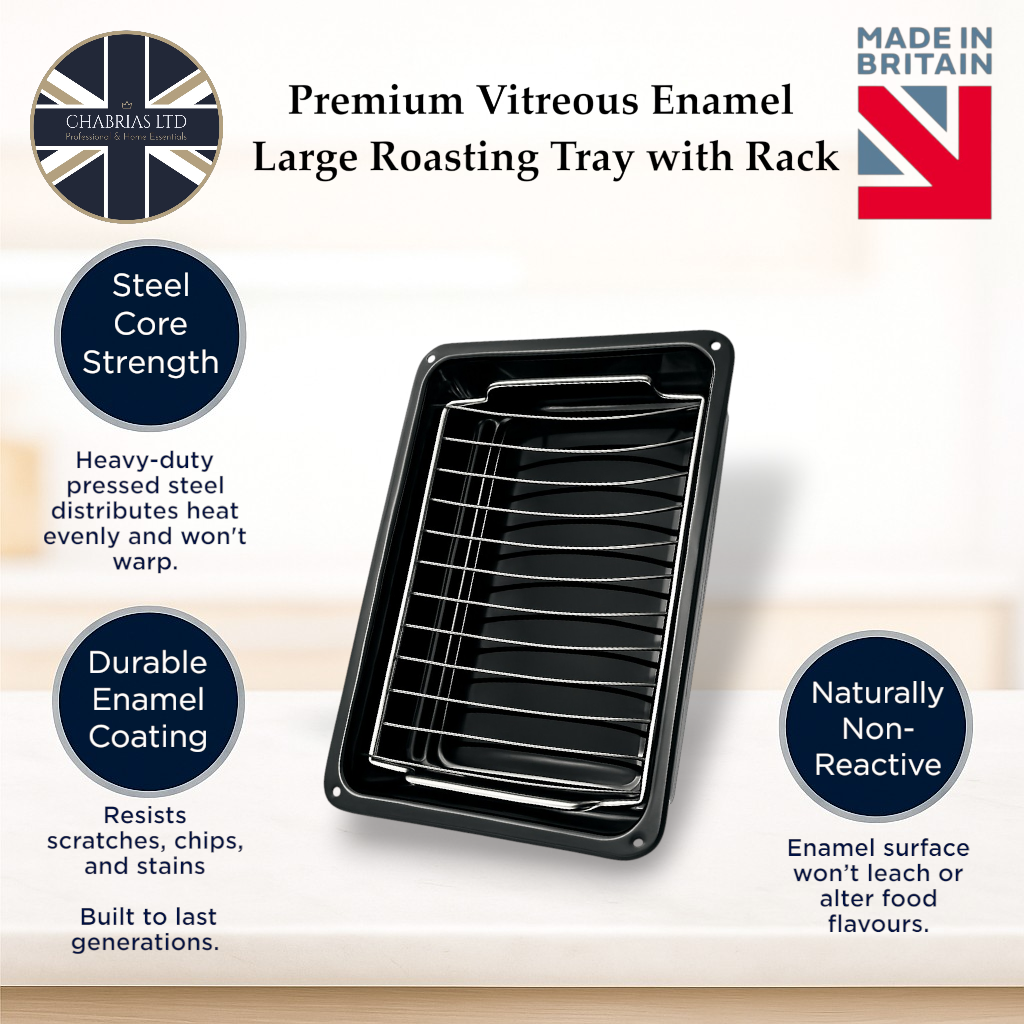 Vitreous Enamel Roasting Tin With Rack, 37cm - Premium Kitchen from Chabrias Ltd - Just £14.99! Shop now at Chabrias Ltd