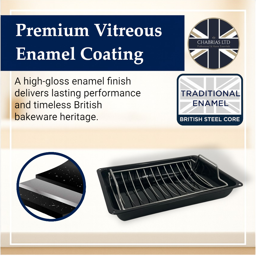 Vitreous Enamel Roasting Tin With Rack, 37cm - Premium Kitchen from Chabrias Ltd - Just £14.99! Shop now at Chabrias Ltd