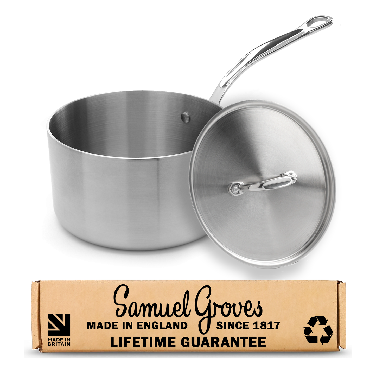 Samuel Groves - Classic Stainless Steel Tri-Ply Sauce Pan + Lid, 20cm - Lifetime Guarantee