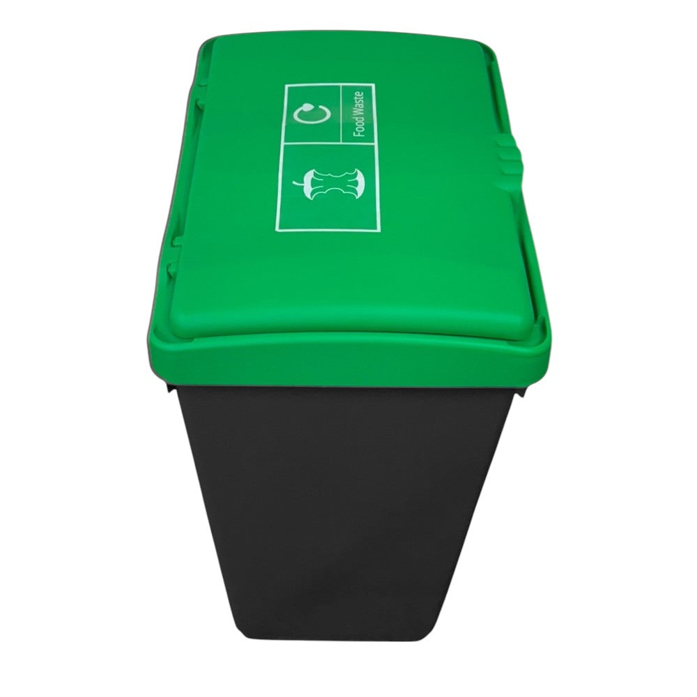 50 Litre Recycling Bin with Green Swing Lid & Food Waste Sticker Included - Premium Bins from Chabrias Ltd - Just £34.99! Shop now at Chabrias Ltd