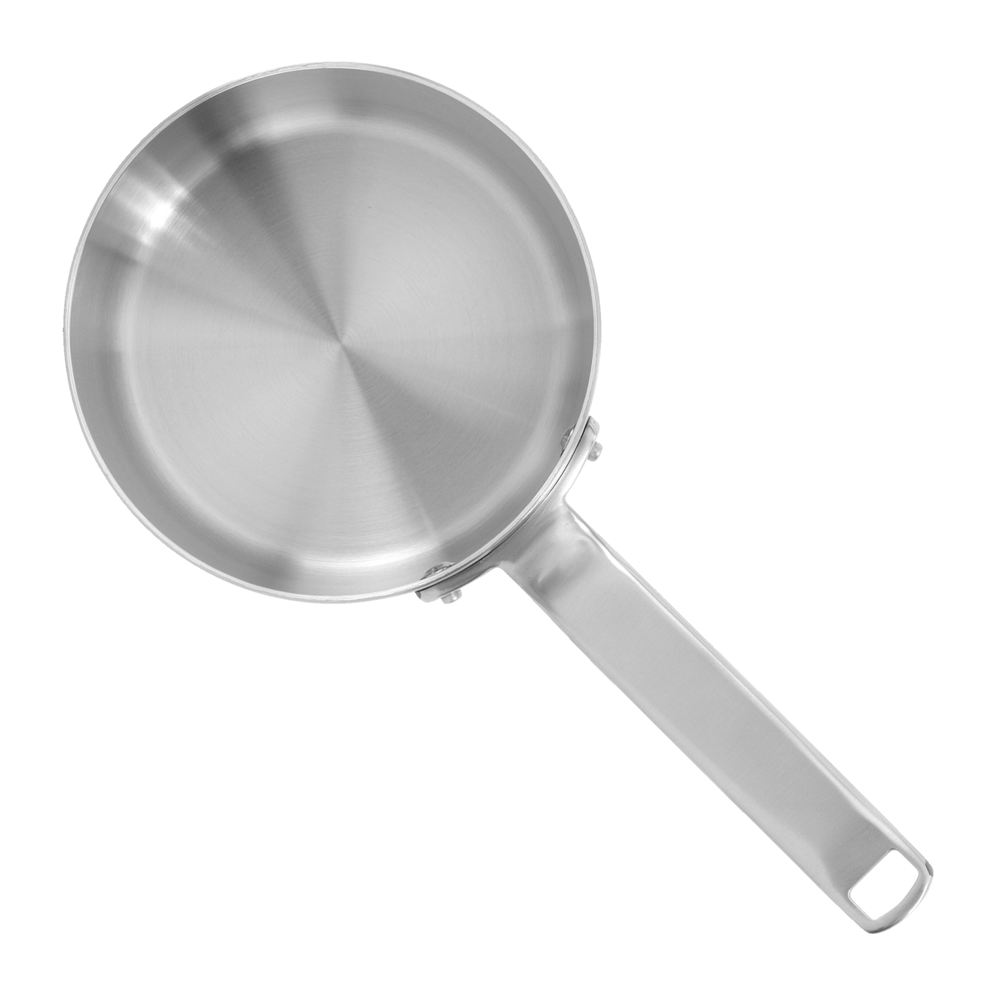 Handmade in England stainless steel saucepan with glass lid and tri-ply body