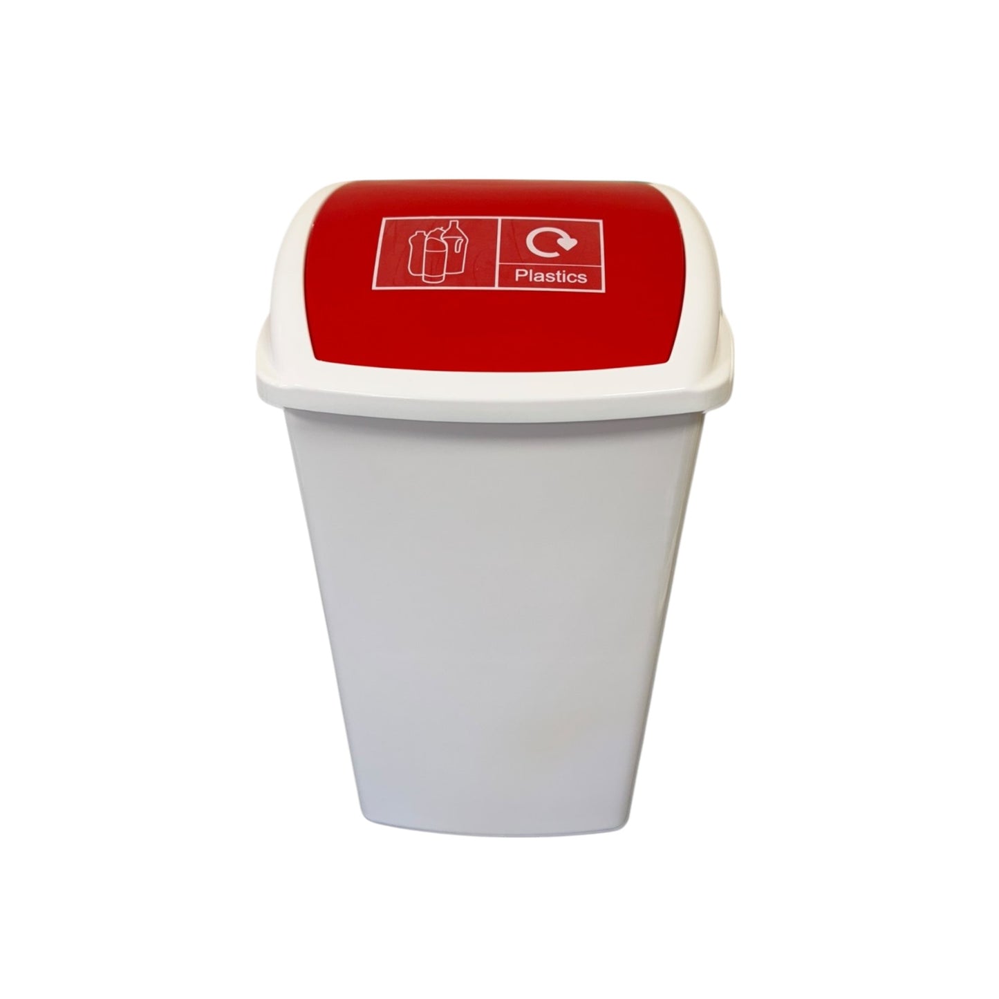 Plastic Swing Bin, White Body & Red Lid, With Plastic Sticker - Premium BISS from Chabrias Ltd - Just £21.84! Shop now at Chabrias Ltd
