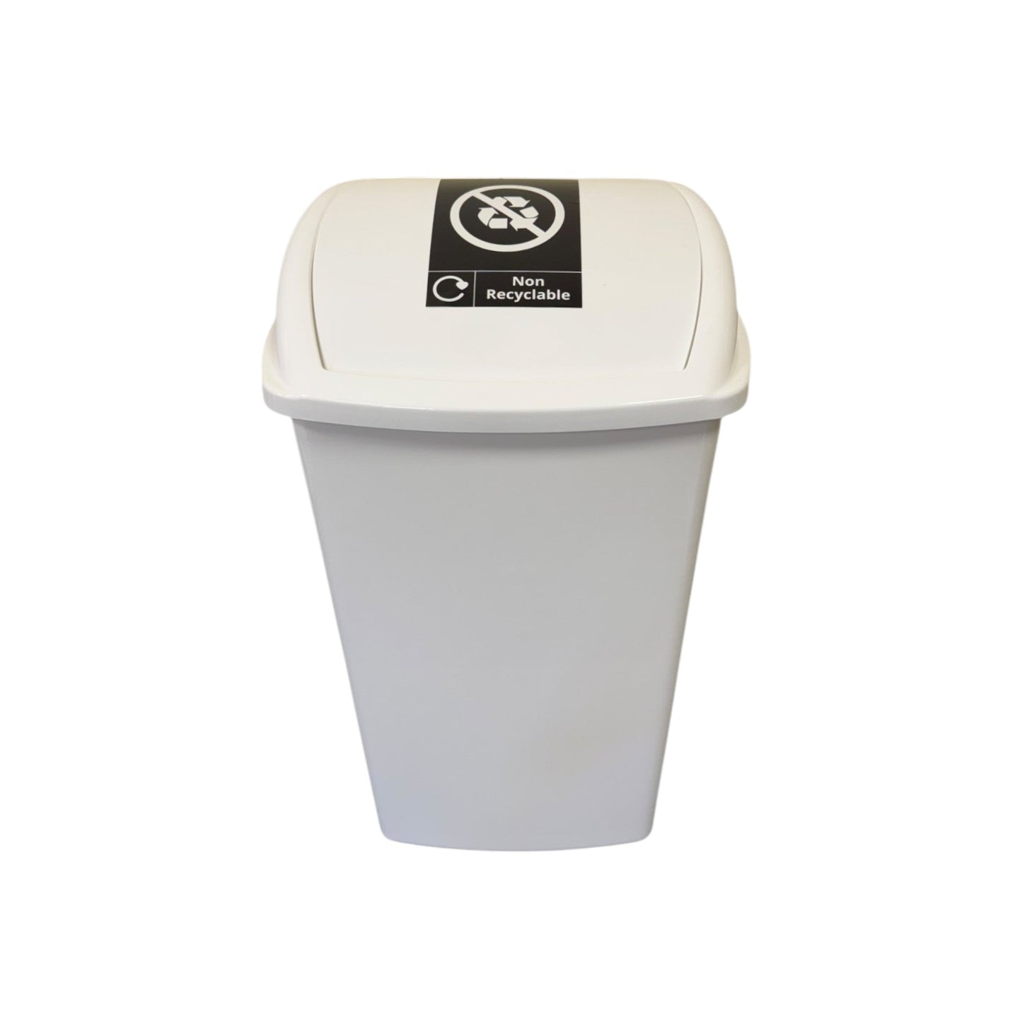 Plastic Swing Bin, White Body & White Lid, With Non-Recyclables Sticker, 50L - Premium BISS from Chabrias Ltd - Just £23.99! Shop now at Chabrias Ltd