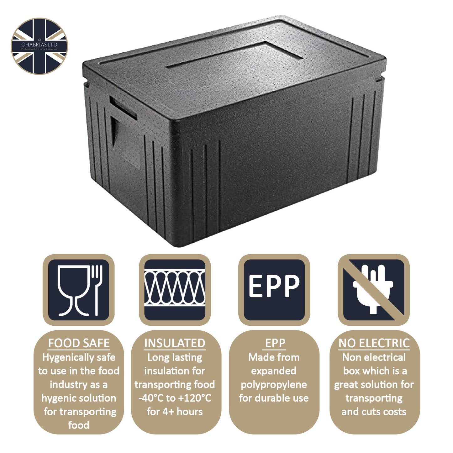Hygienic dishwasher-safe EPP food storage box by Chabrias Ltd UK