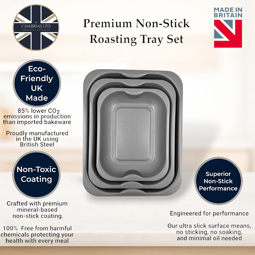 Non-Stick Roasting Baking Tray Set, 28, 33, 38cm (3 piece) - Premium Kitchen from Chabrias Ltd - Just £19.99! Shop now at Chabrias Ltd