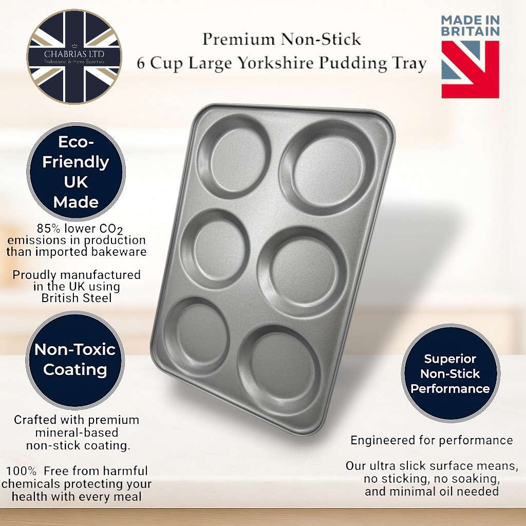 Non-Stick Yorkshire Pudding Oven Tray, Large 6 Cup - Premium Kitchen from Chabrias Ltd - Just £9.99! Shop now at Chabrias Ltd