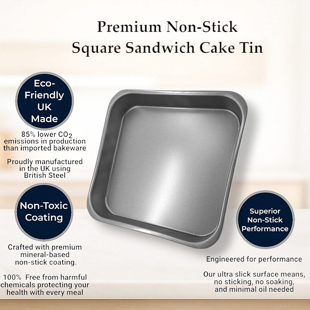 Non-Stick Square Sandwich Cake Tin, 10" (2 Piece) - Premium Kitchen from Chabrias Ltd - Just £13.99! Shop now at Chabrias Ltd