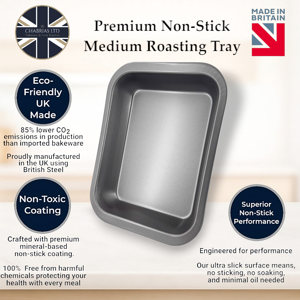 Non-Stick Roasting Baking Oven Tray, Medium (33cm) - Premium Kitchen from Chabrias Ltd - Just £7.99! Shop now at Chabrias Ltd