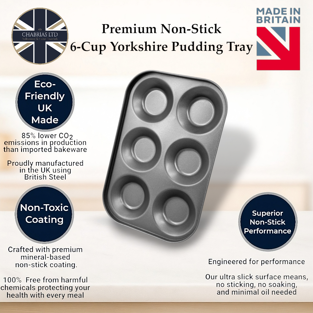 Non-Stick Yorkshire Pudding Bun Oven Tray – Small 6 Cup (2 Piece Set) - Premium Kitchen from Chabrias Ltd - Just £12.99! Shop now at Chabrias Ltd