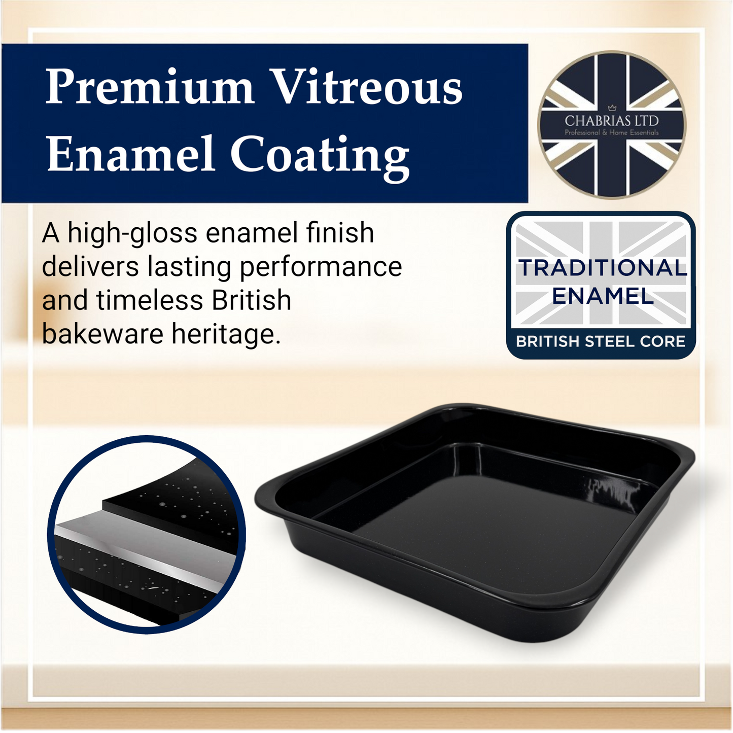 25cm Vitreous Enamel Brownie Cake Tin – Square – Great British Bakeware - Premium Kitchen from Chabrias Ltd - Just £8.99! Shop now at Chabrias Ltd