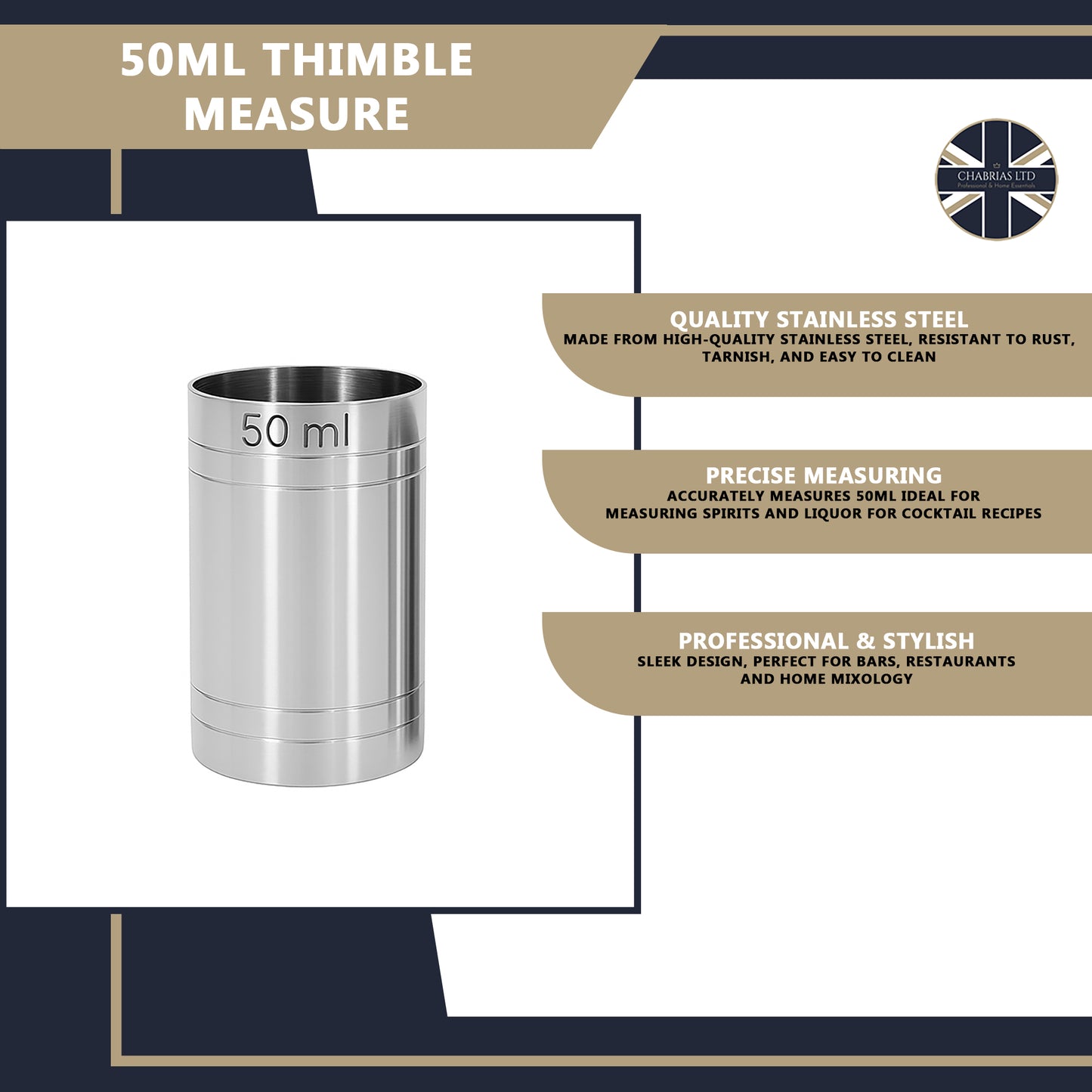 Stainless Steel 50ml Thimble Measure Government Stamped - Premium Kitchen from Chabrias Ltd - Just £5.49! Shop now at Chabrias Ltd