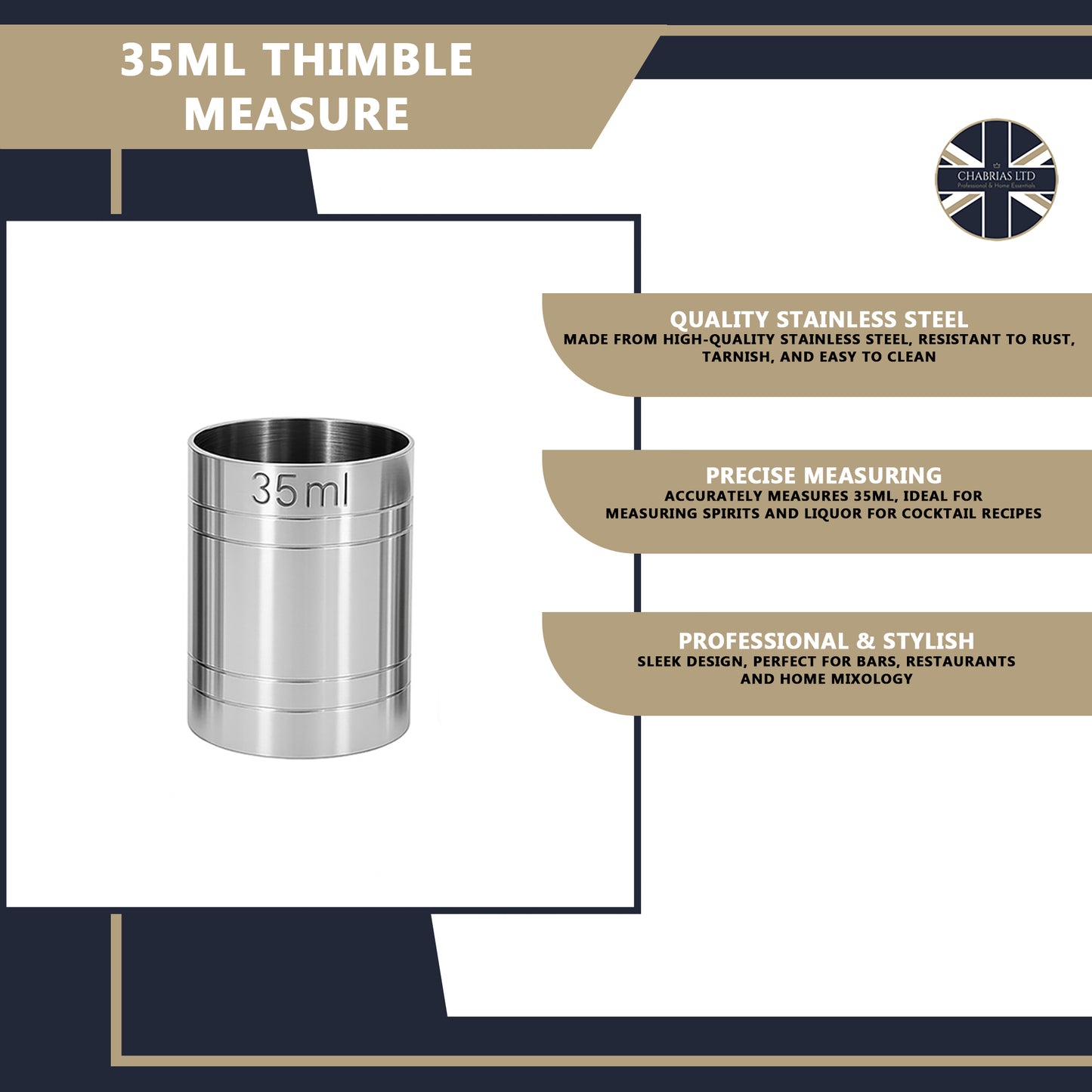 Stainless Steel 35ml Thimble Measure Government Stamped - Premium Kitchen from Chabrias Ltd - Just £4.99! Shop now at Chabrias Ltd