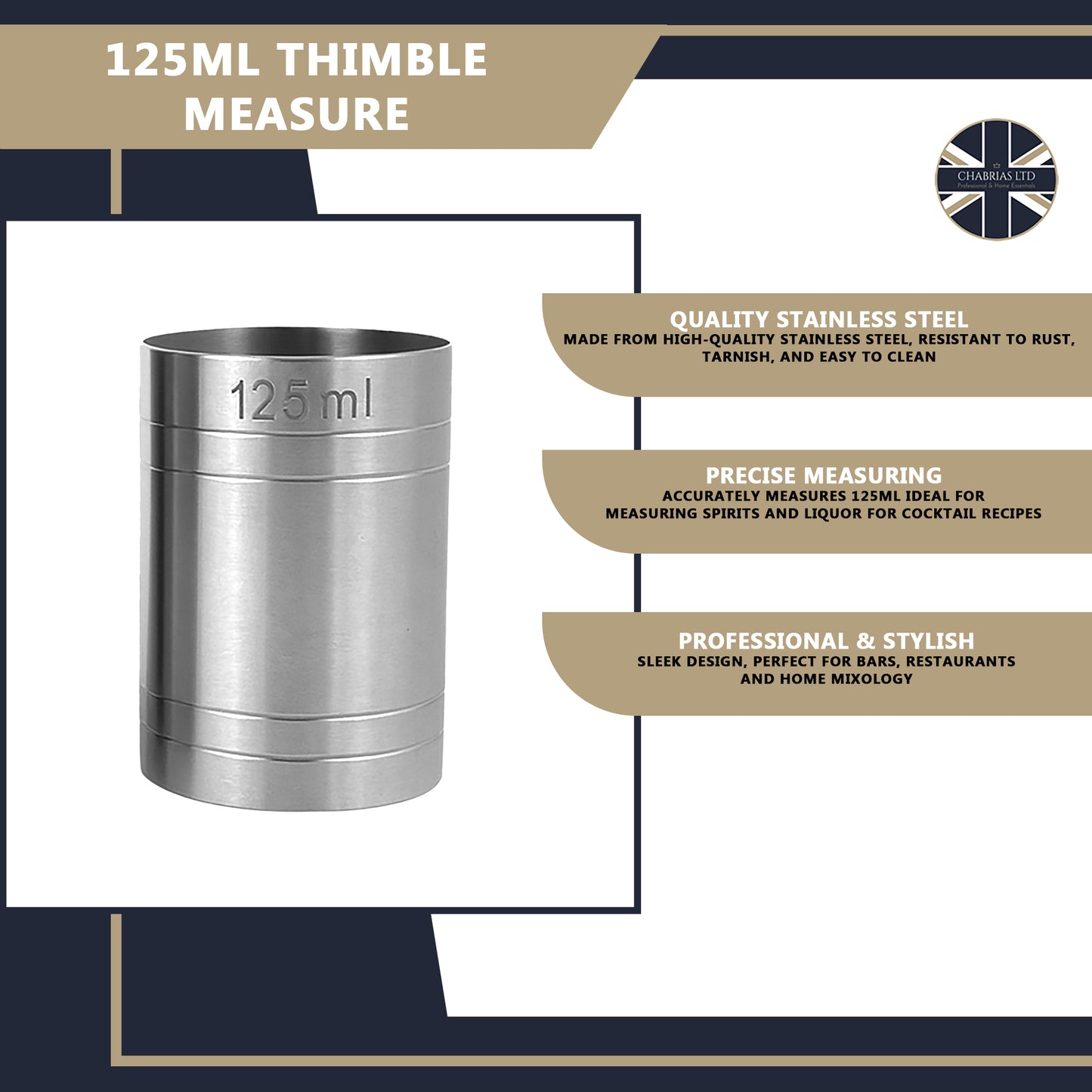 Stainless Steel 125ml Thimble Measure Government Stamped - Premium Kitchen from Chabrias Ltd - Just £5.99! Shop now at Chabrias Ltd