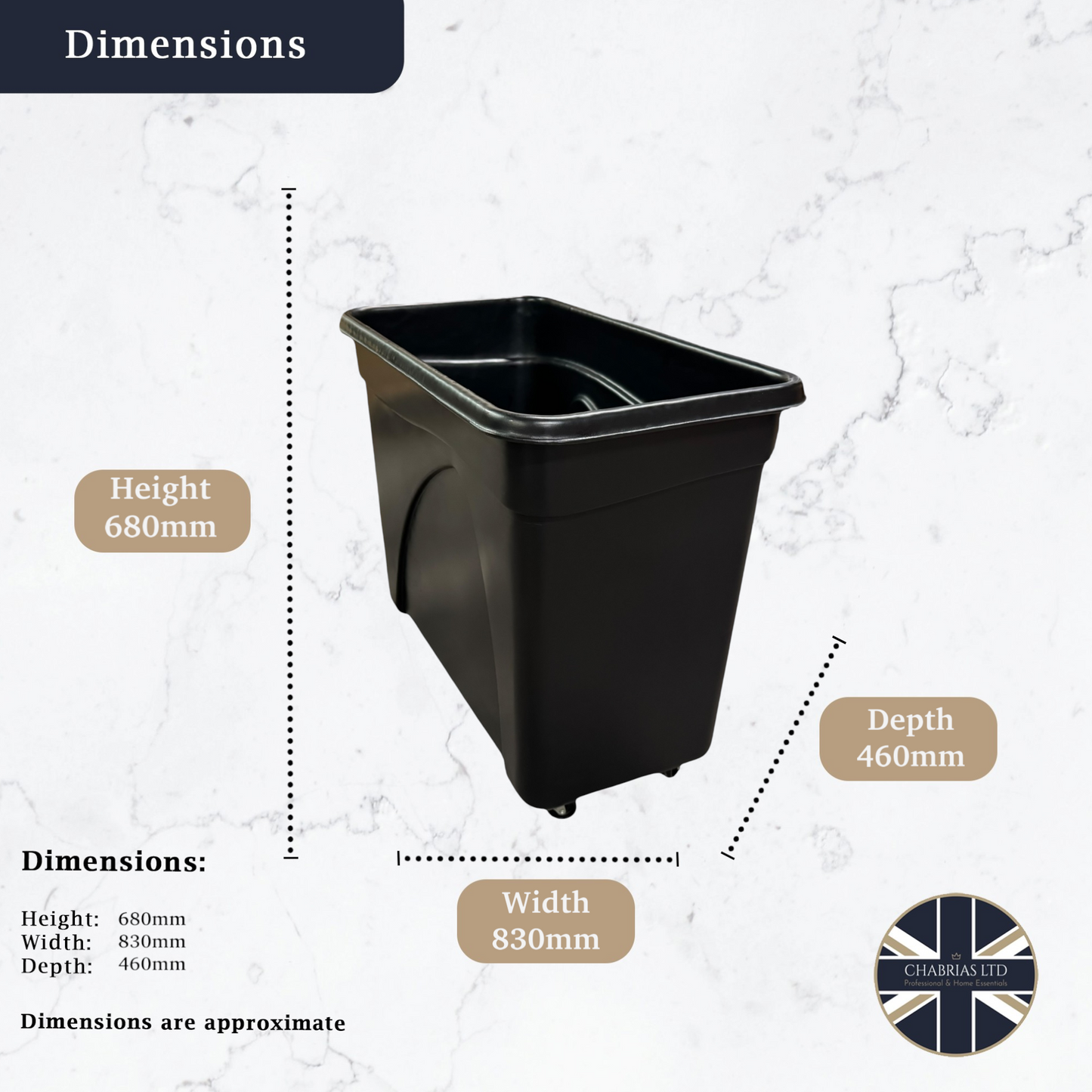 Black Bottle Skip, 2" Caster Wheels, 235L - Premium Recycling Bin from Chabrias Ltd - Just £102.99! Shop now at Chabrias Ltd