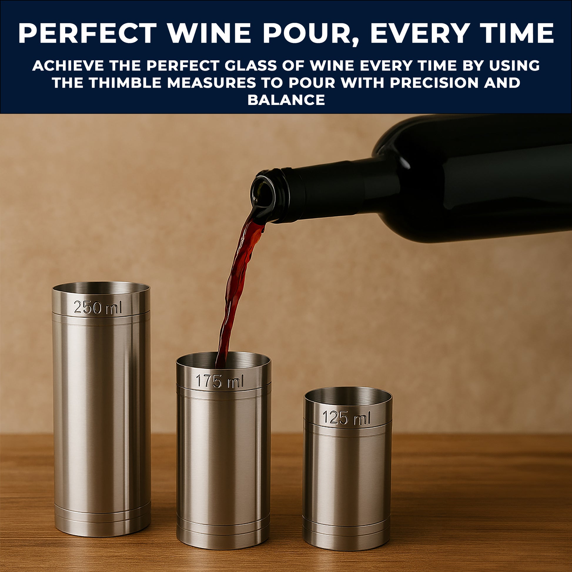 Stainless Steel Thimble Wine Measure 125ml, 175ml, 250ml, Drinks Measure, Government Stamped - Premium Kitchen from Chabrias Ltd - Just £14.99! Shop now at Chabrias Ltd