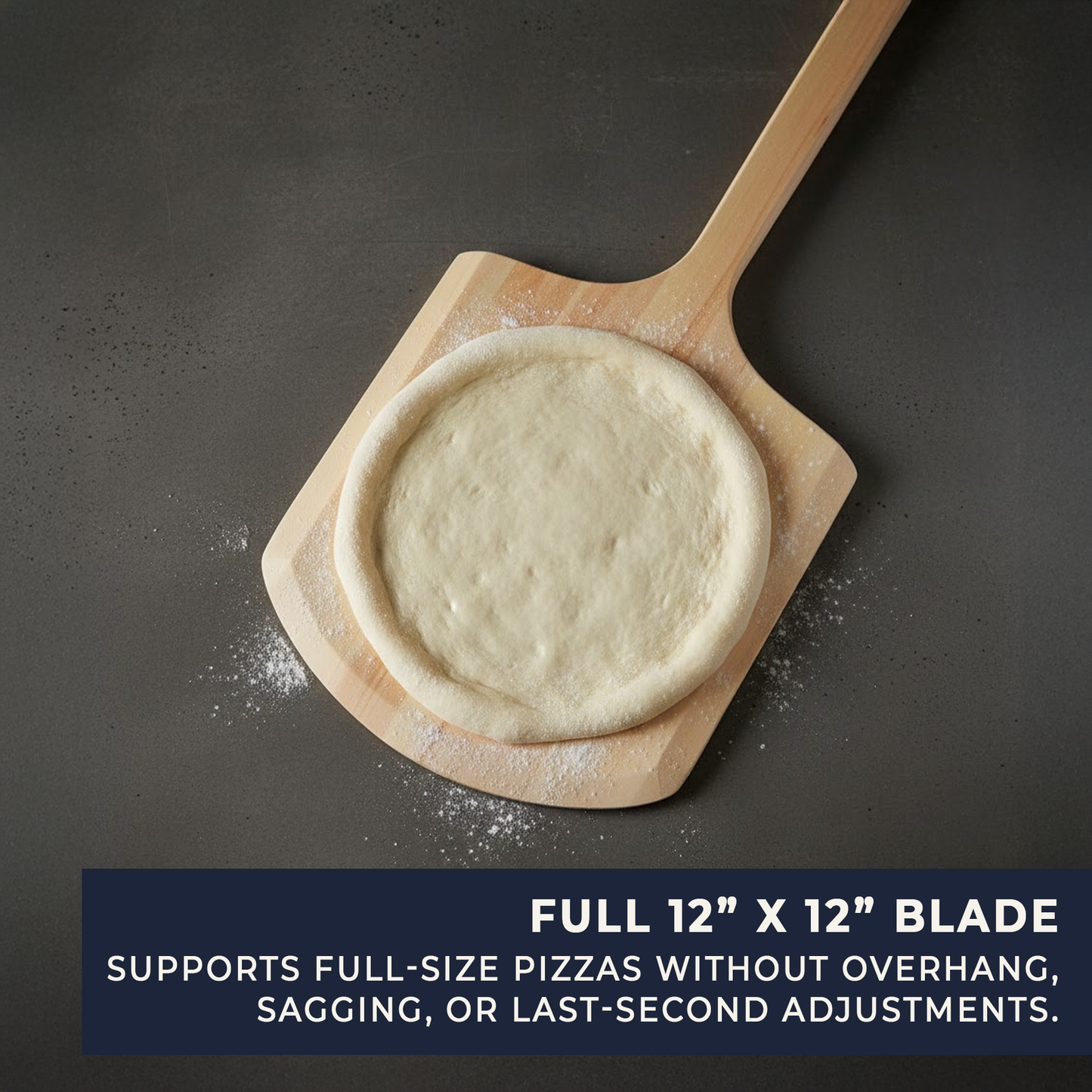 Large Professional Wooden Pizza Peel with Long Handle - Tapered Edge Pizza Paddle 12" x 12"