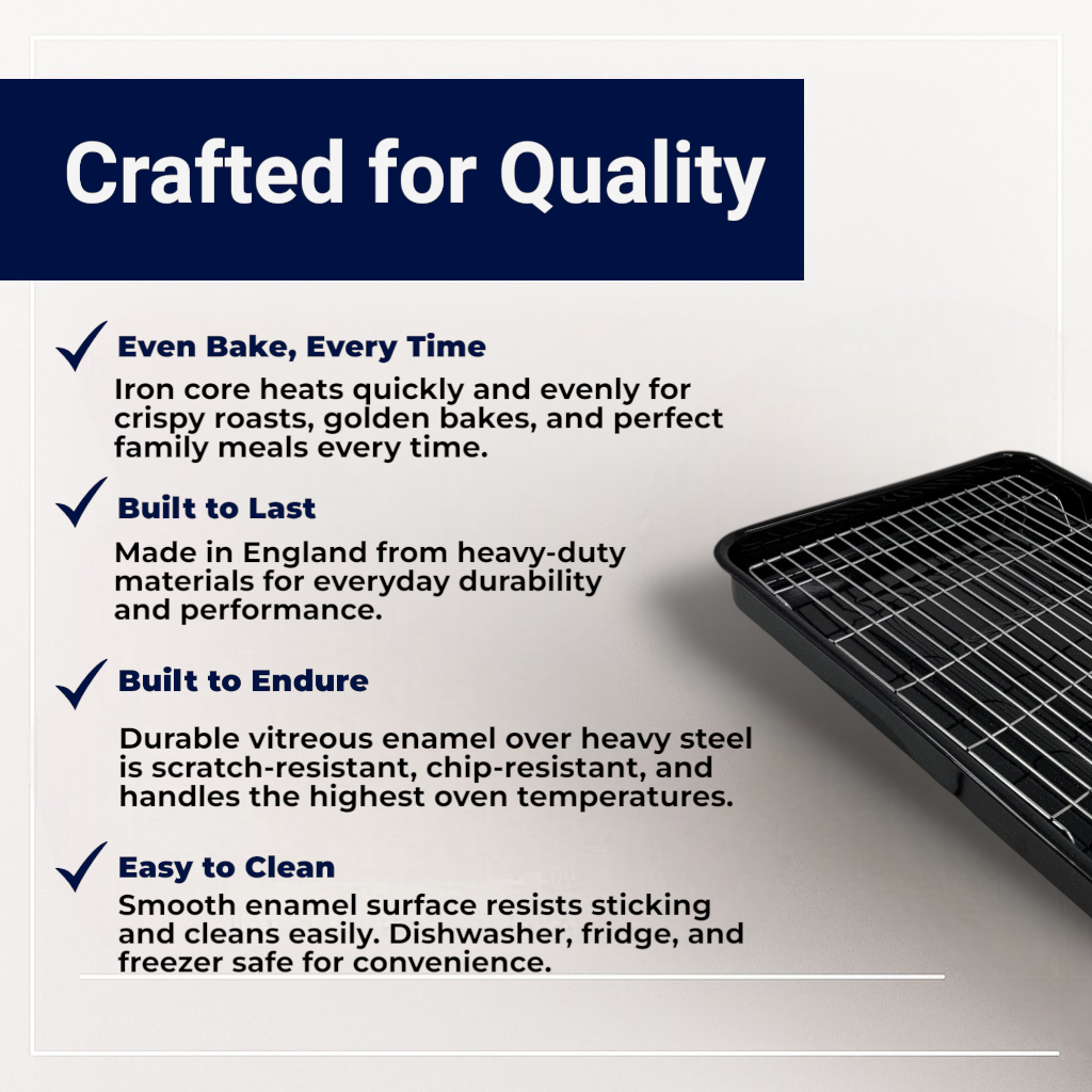 Vitreous Enamel Grill Pan, Handle & Wire Rack, Extra Large (42cm) - Premium Kitchen from Chabrias Ltd - Just £22.99! Shop now at Chabrias Ltd