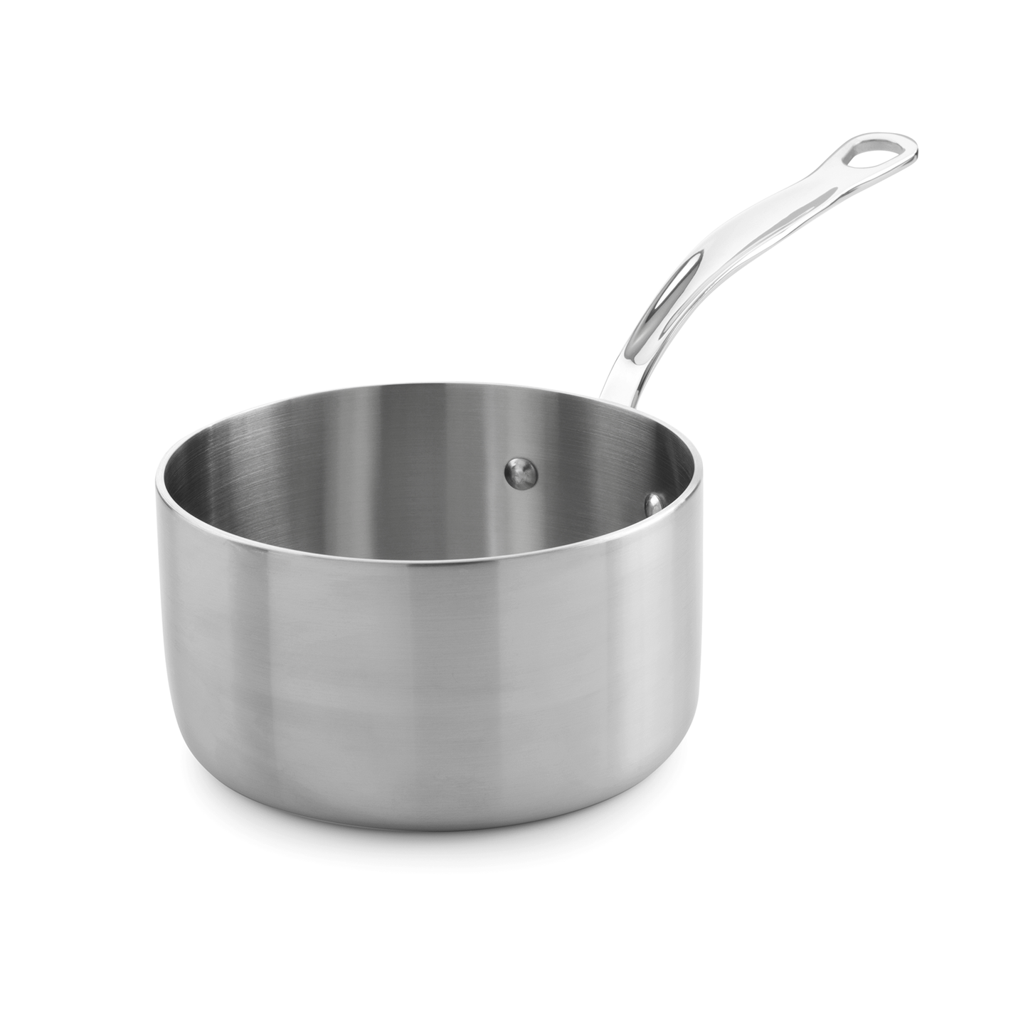 Stainless steel saucepan on a white background