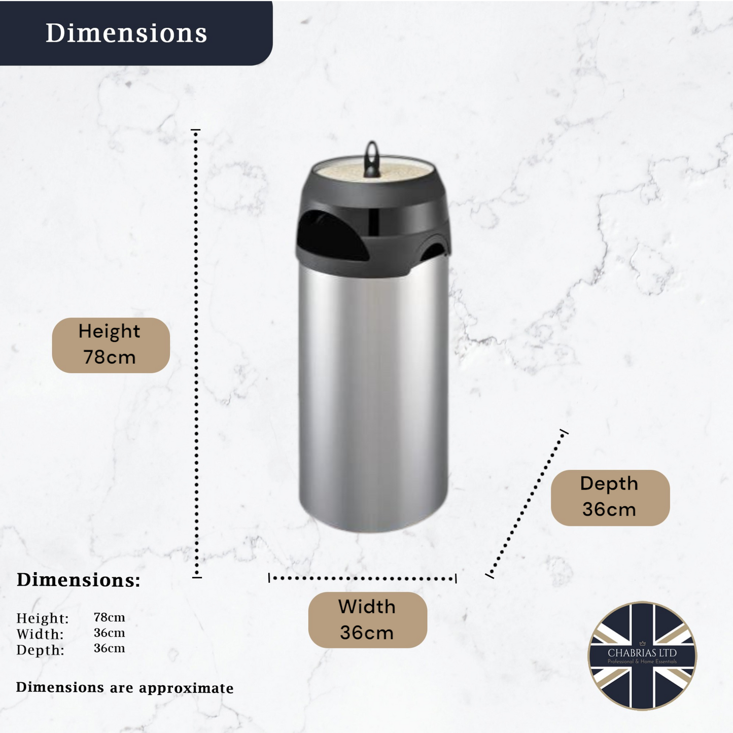 Outdoor Waste Bin With Ash Tray, Stainless Steel 60 Litre - Premium Home from Chabrias Ltd - Just £79.99! Shop now at Chabrias Ltd