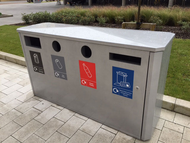 Quad, Multi-Waste Management Bin, 4 Apertures, Silver - Premium Bins from Chabrias Ltd - Just £1999! Shop now at Chabrias Ltd
