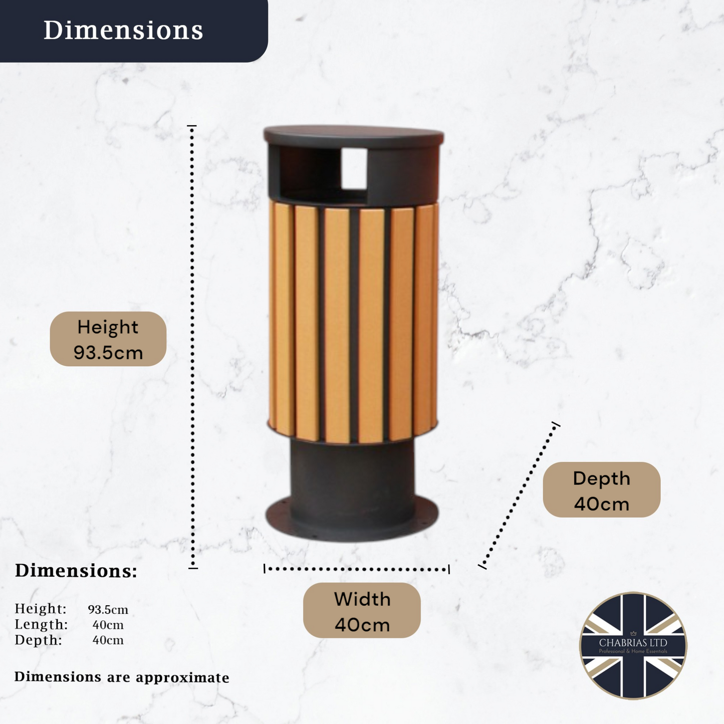 Outdoor Trash Bin Without Ash tray, 75L - Premium Bins from Chabrias Ltd - Just £299! Shop now at Chabrias Ltd