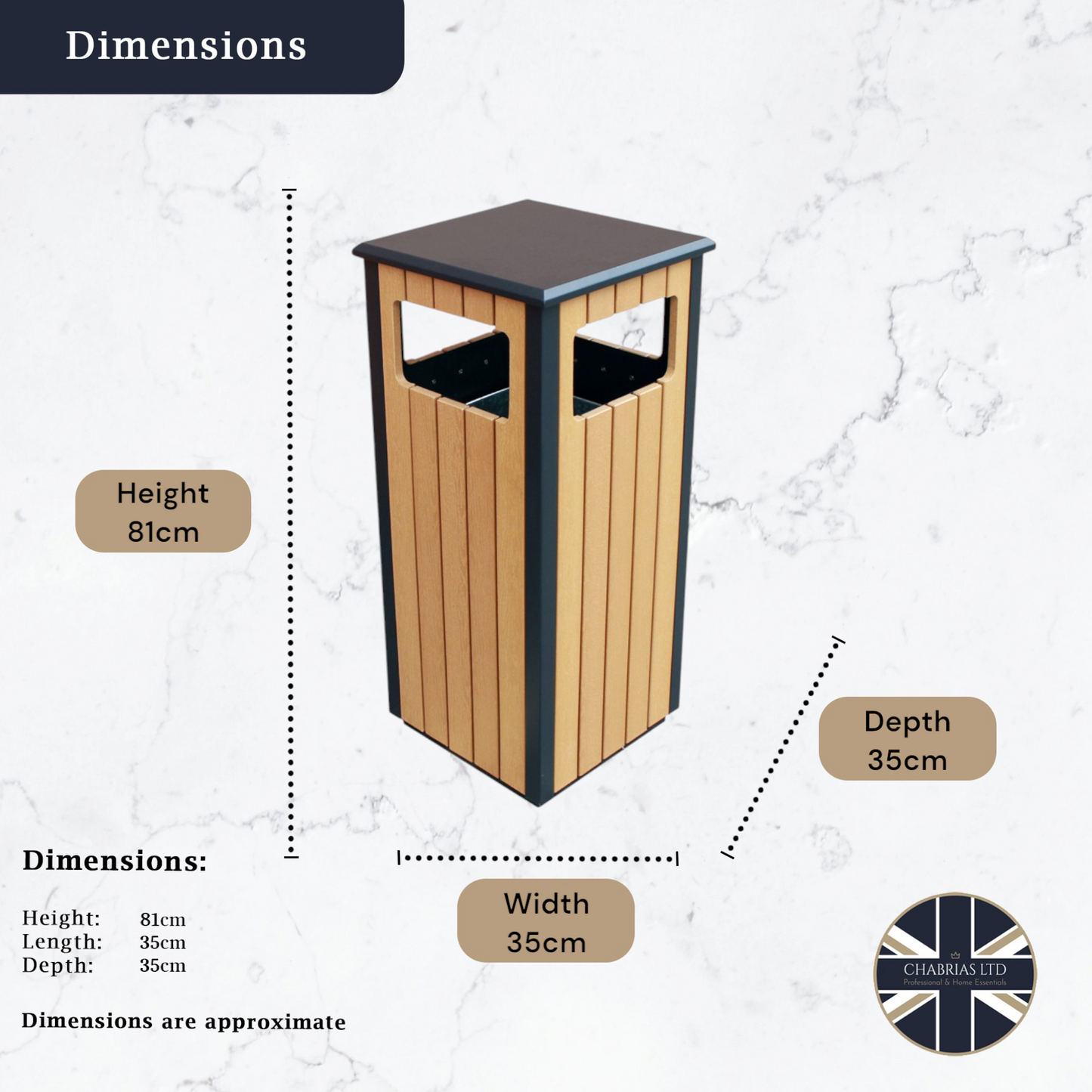 Outdoor Waste Bin Without Ash tray, 80L - Premium Bins from Chabrias Ltd - Just £299! Shop now at Chabrias Ltd