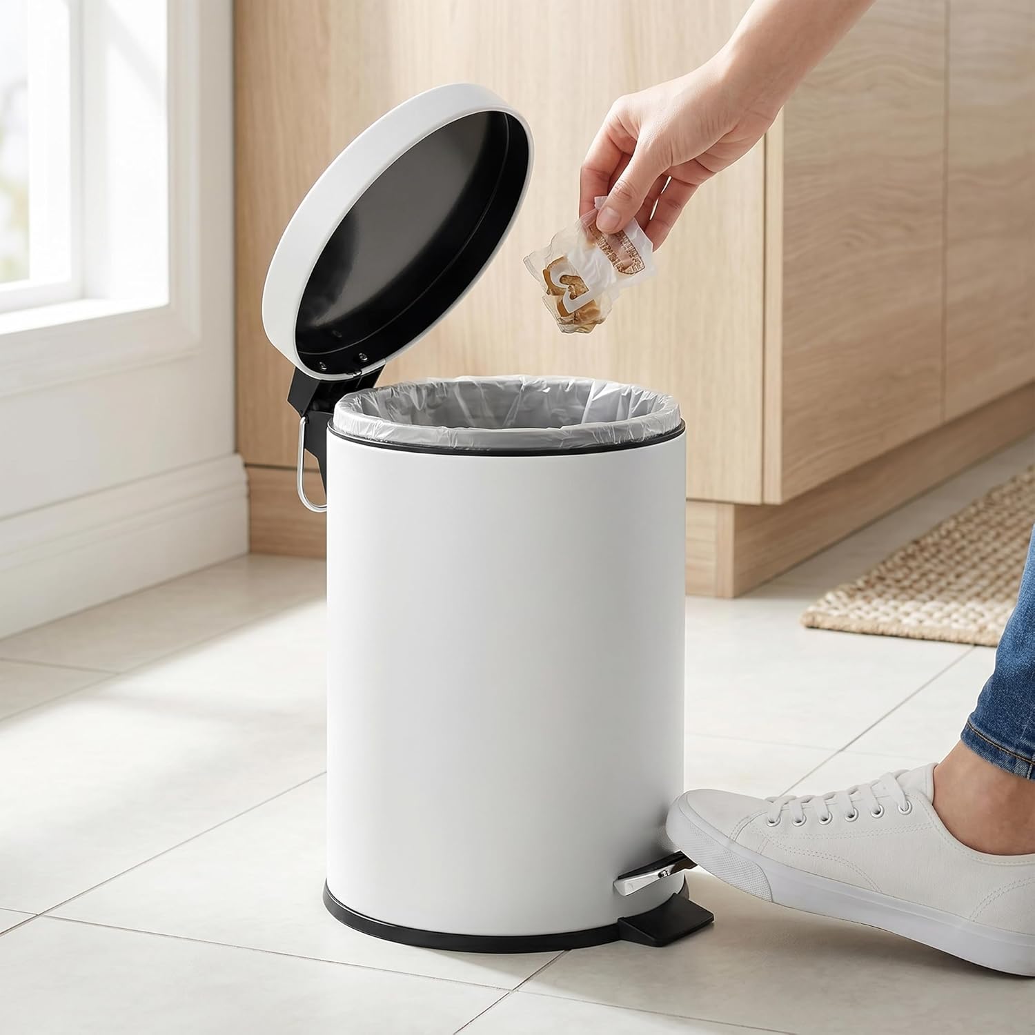 white pedal bin