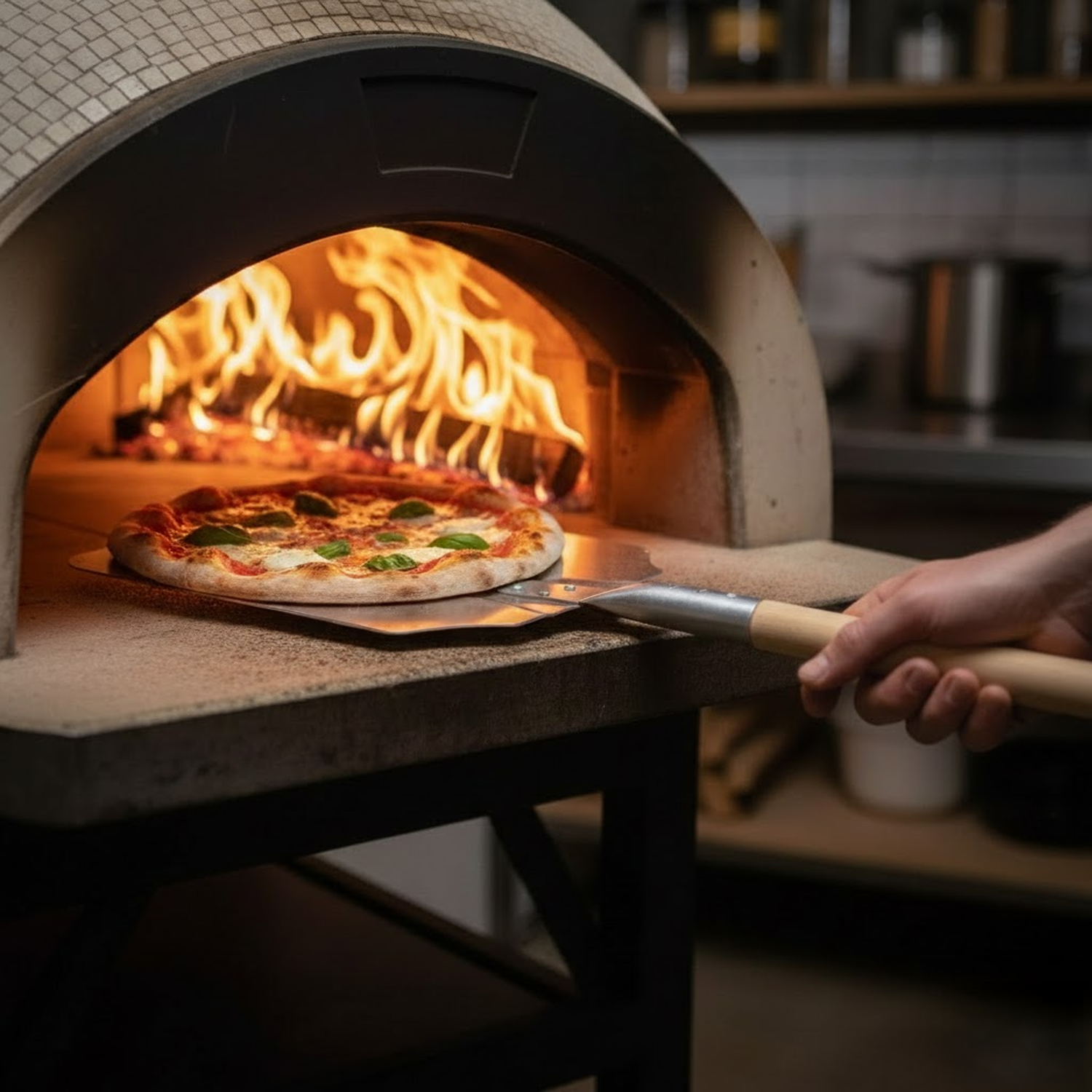 Pizza oven tools including pizza stones, aluminium pizza peels, baking sheets and wire brushes