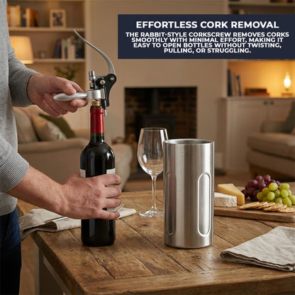 Iceless Wine Cooler & Corkscrew Bottle Opener Set, Stainless Steel Wine & Champagne Chiller