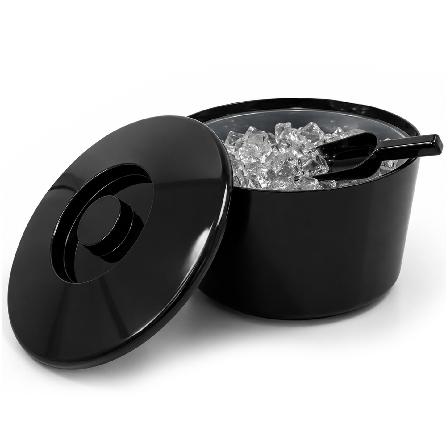 Black 10 Litre Ice Bucket with Lid & Removable Draining Liner – Large Plastic Ice Bucket – UK Made
