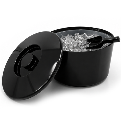 Black 10 Litre Ice Bucket with Lid & Removable Draining Liner – Large Plastic Ice Bucket – UK Made