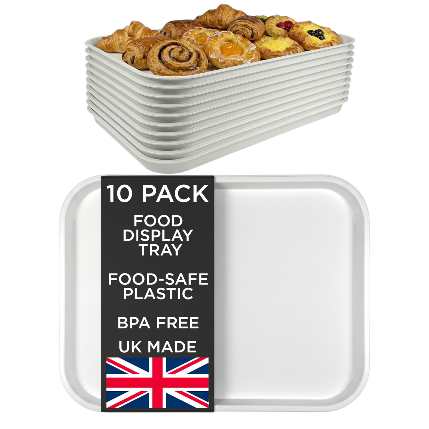 White BPA-free plastic food display tray 36×27 cm – Chabrias Ltd
