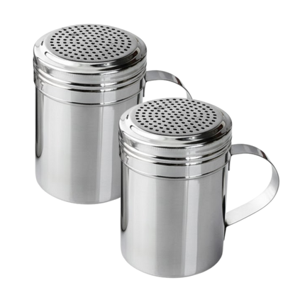 10oz Stainless Steel Flour & Sugar Dredger with Handle and Perforated Lid (2 Pack) - Premium Kitchen from Chabrias Ltd - Just £10.99! Shop now at Chabrias Ltd