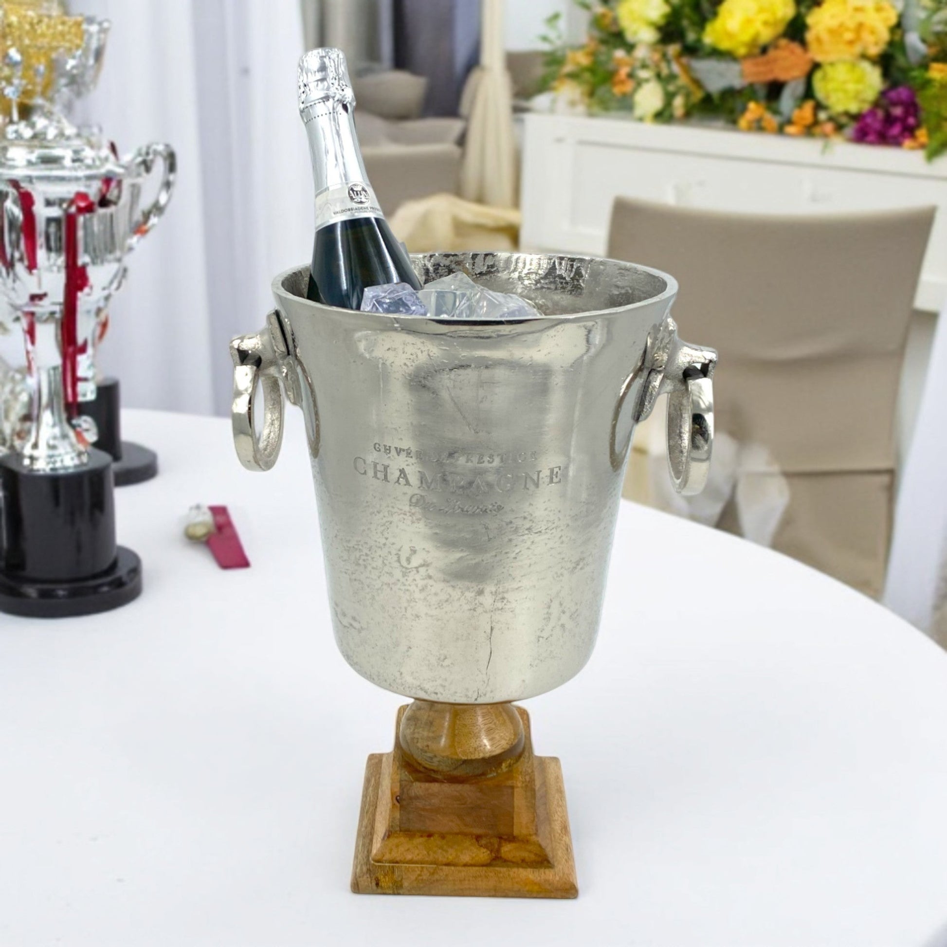 Deluxe 6.5 Litre Vintage "Cuvée de Prestige Champagne" Bucket on Elegant Wooden Stand - Premium Kitchen from Chabrias Ltd - Just £67.99! Shop now at Chabrias Ltd