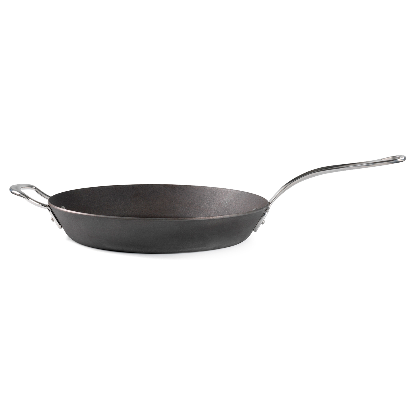 Samuel Groves 12 inch seasoned carbon steel frying pan 30cm UK made induction compatible profile view