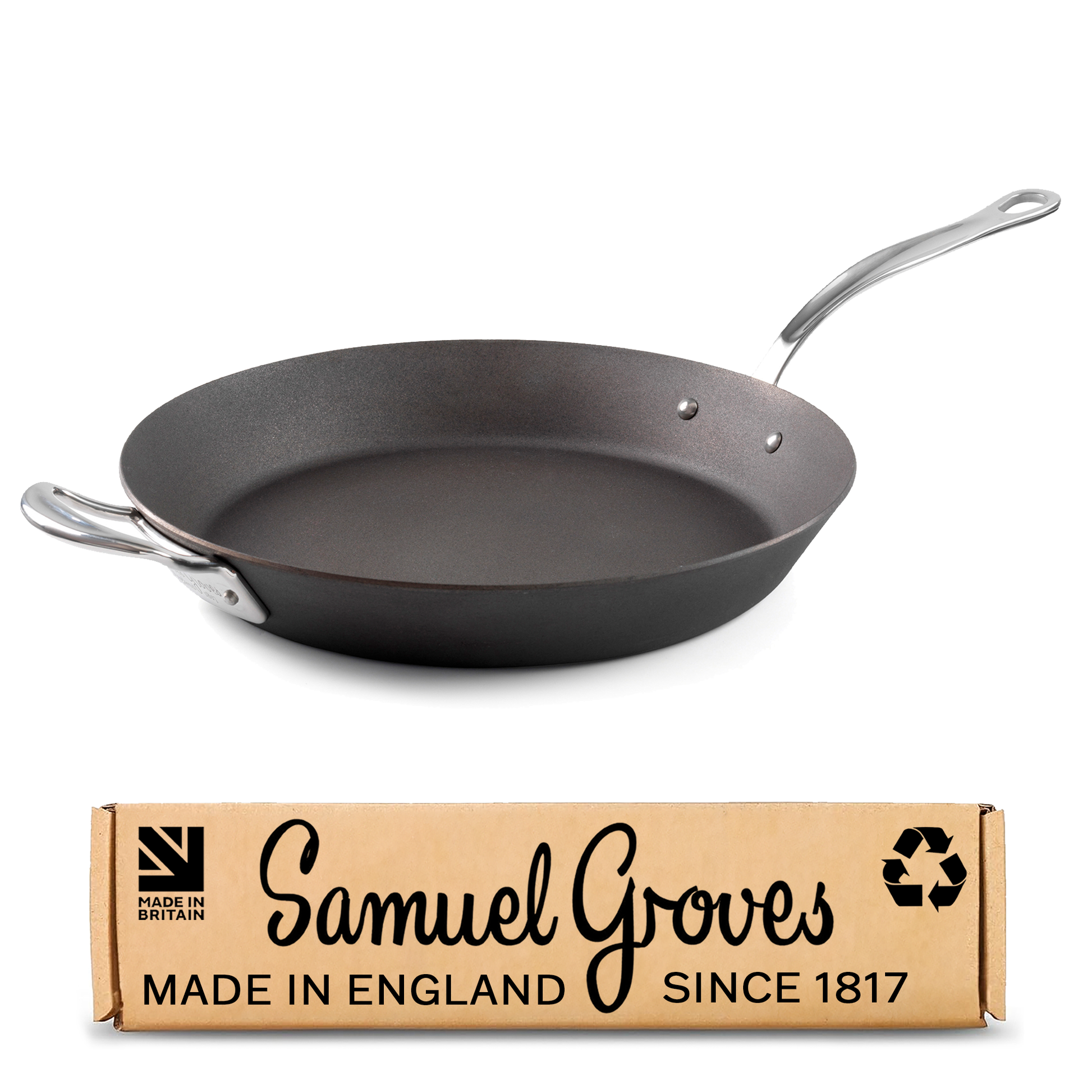 12-inch carbon steel frying pan with stainless steel helper handle