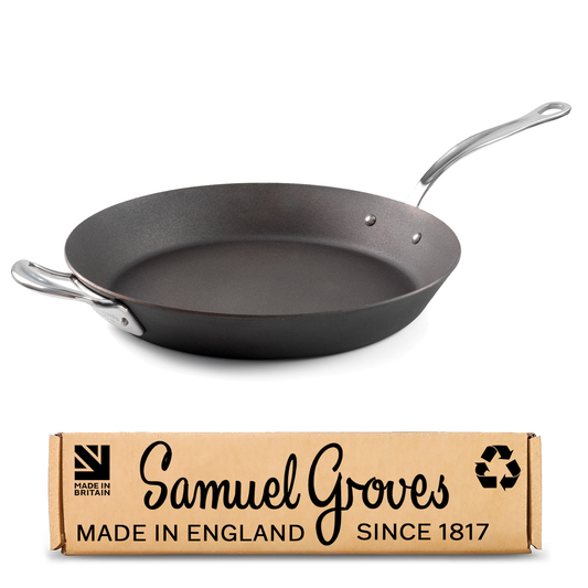 12-inch carbon steel frying pan with stainless steel helper handle