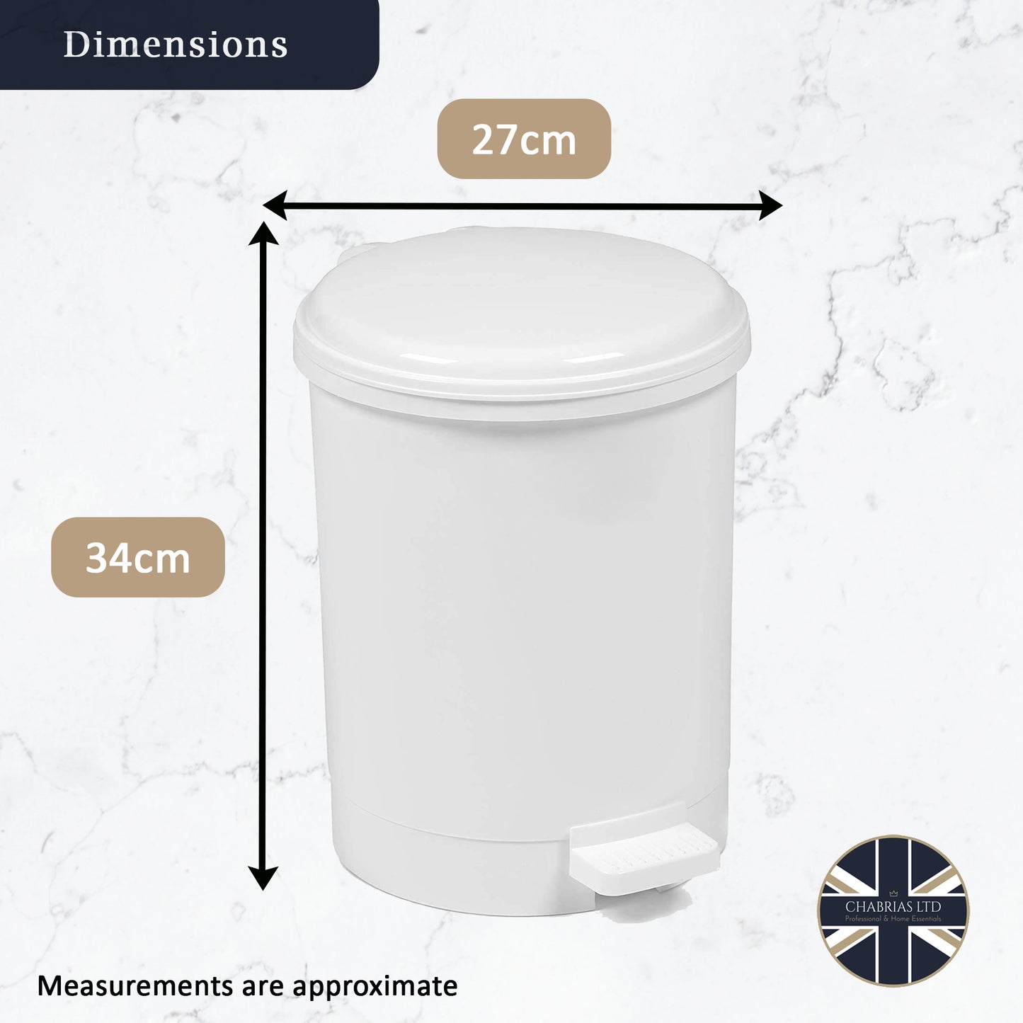 Plastic Pedal Bin, White, 12L - Premium Home from Chabrias Ltd - Just £22.99! Shop now at Chabrias Ltd