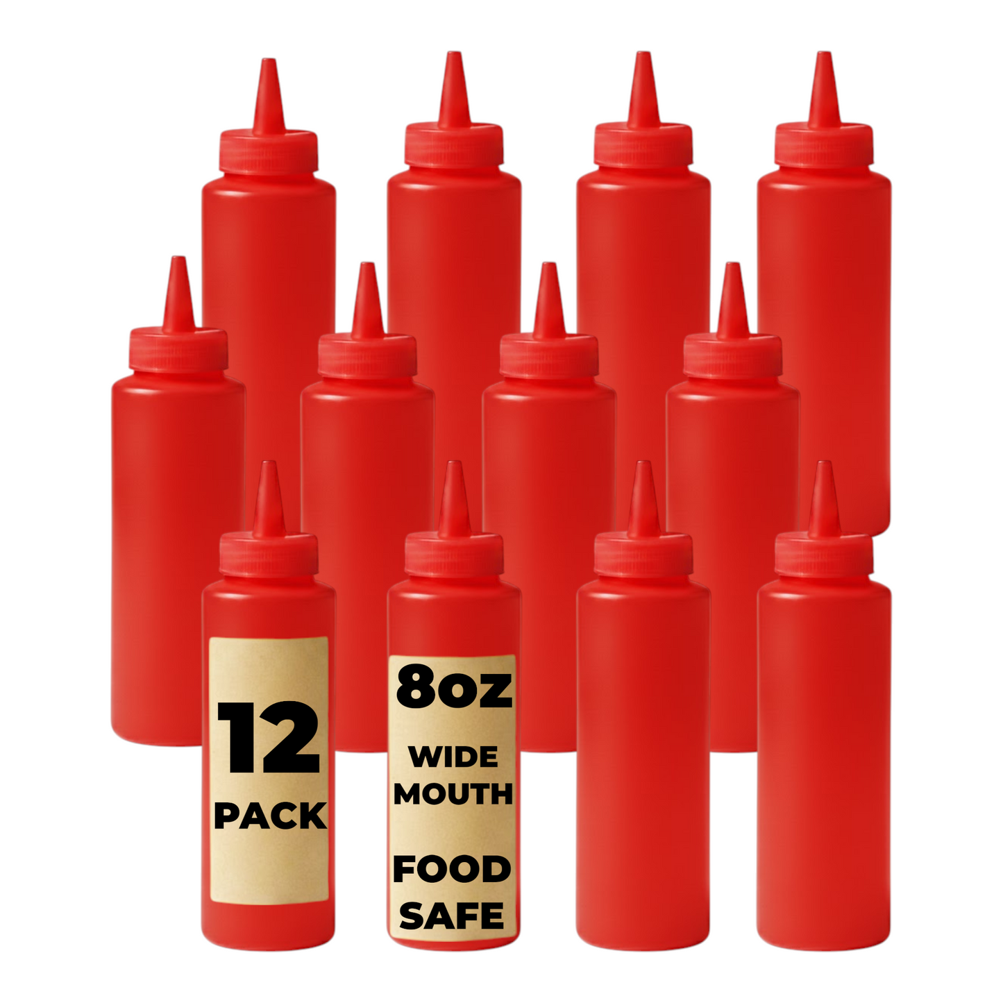 12-pack red 250ml squeeze bottles for sauces and condiments