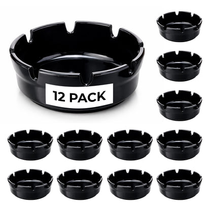 4" Black Melamine Ashtray 12 Pack – Durable 8 Notch Design