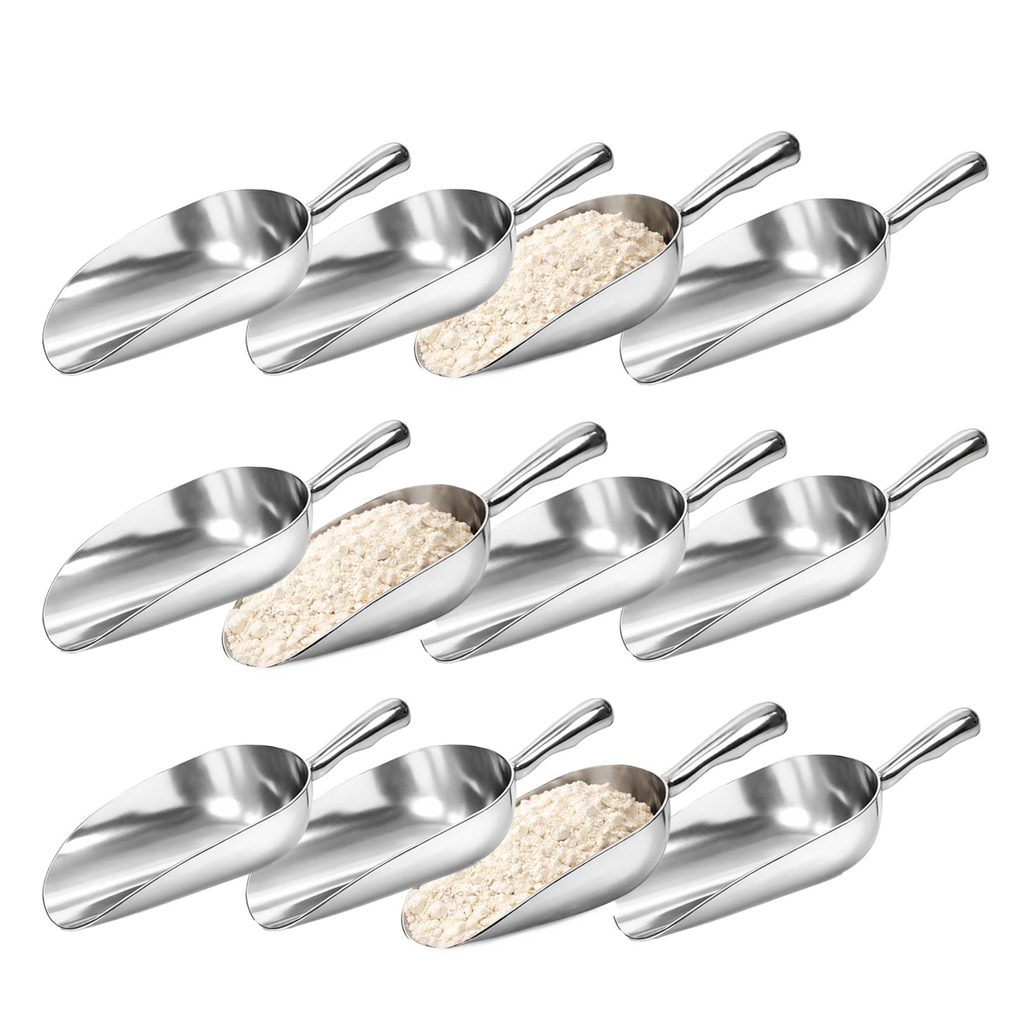 Multipurpose Aluminium Metal Scoops Set for Dry Goods - Sturdy Kitchen Scoops in Different Sizes