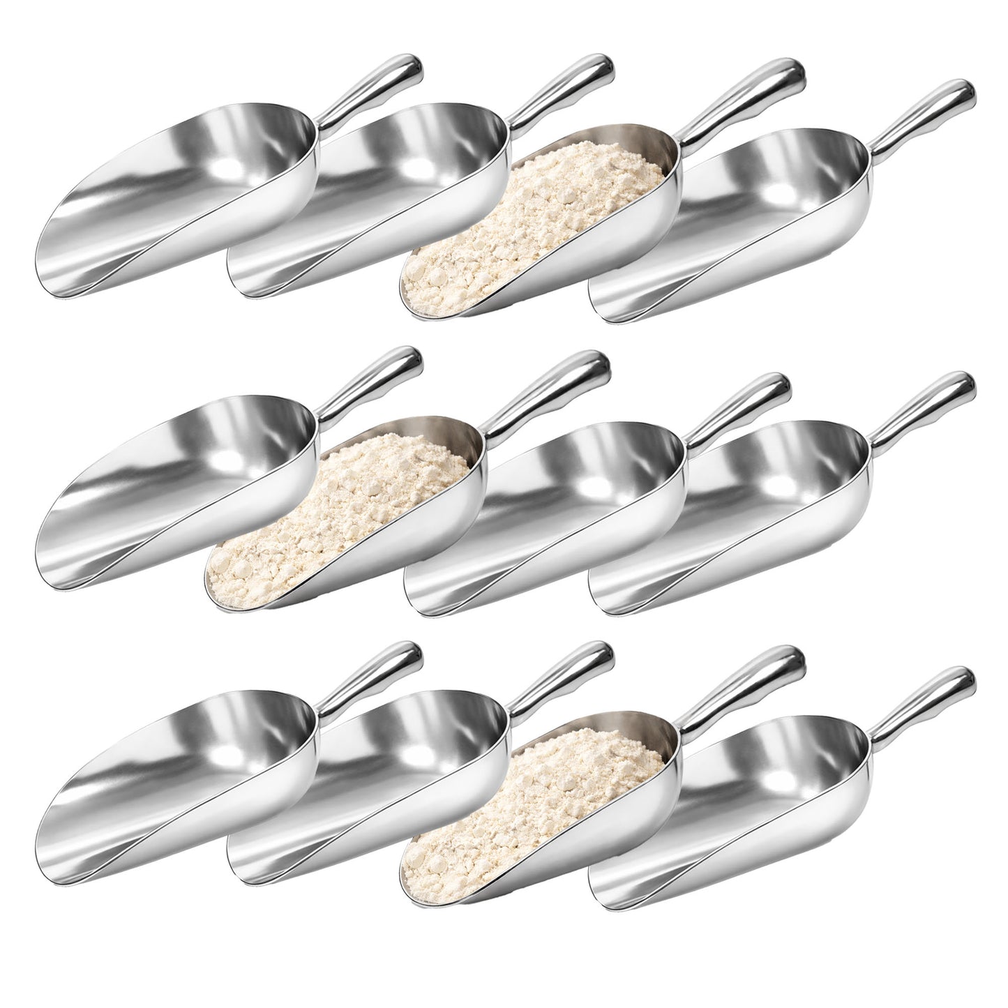 Multipurpose Aluminium Metal Scoops Set for Dry Goods - Sturdy Kitchen Scoops in Different Sizes