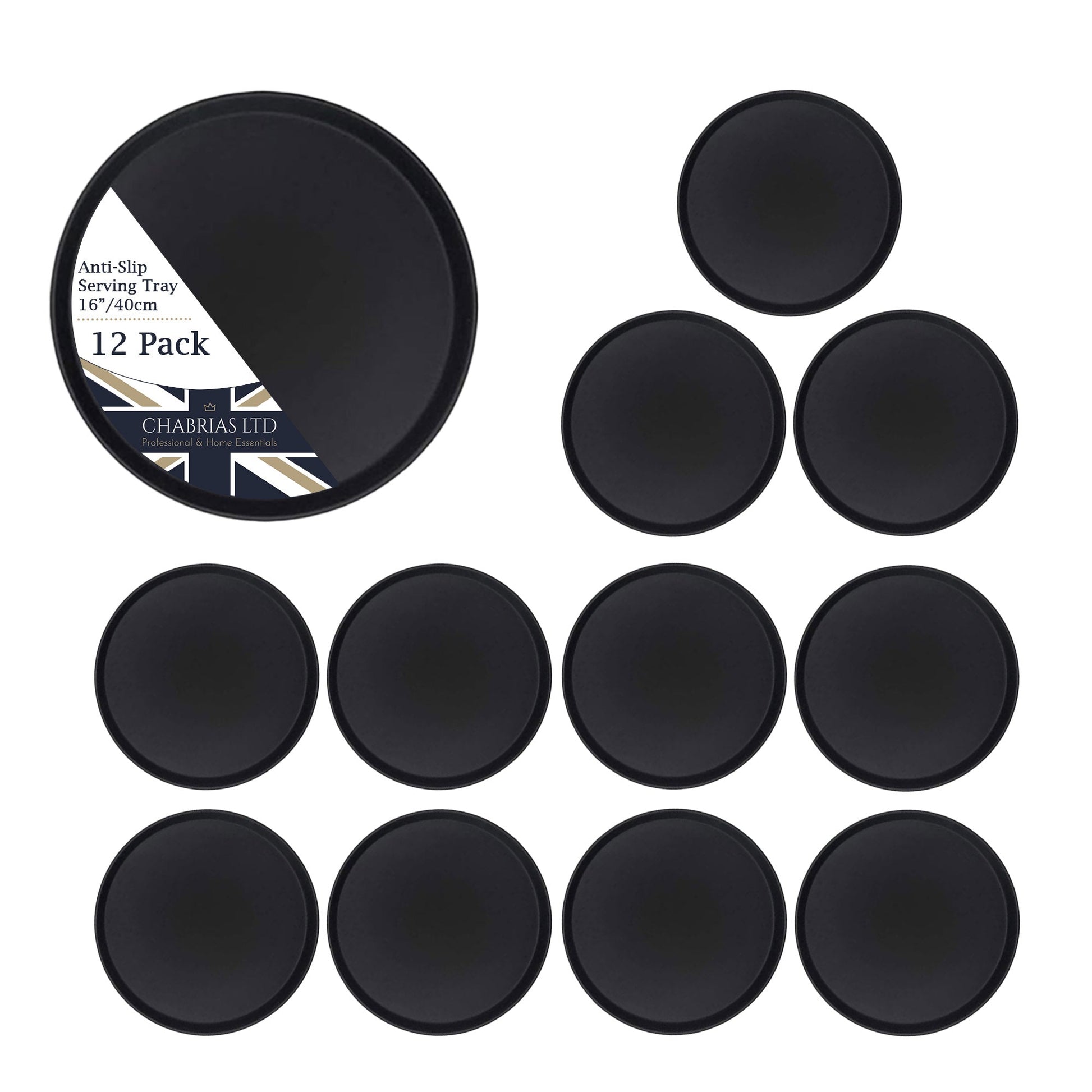 Round Grip Tray Black, 16 Inch (12 pack) - Premium Barware from Chabrias Ltd - Just £94.99! Shop now at Chabrias Ltd