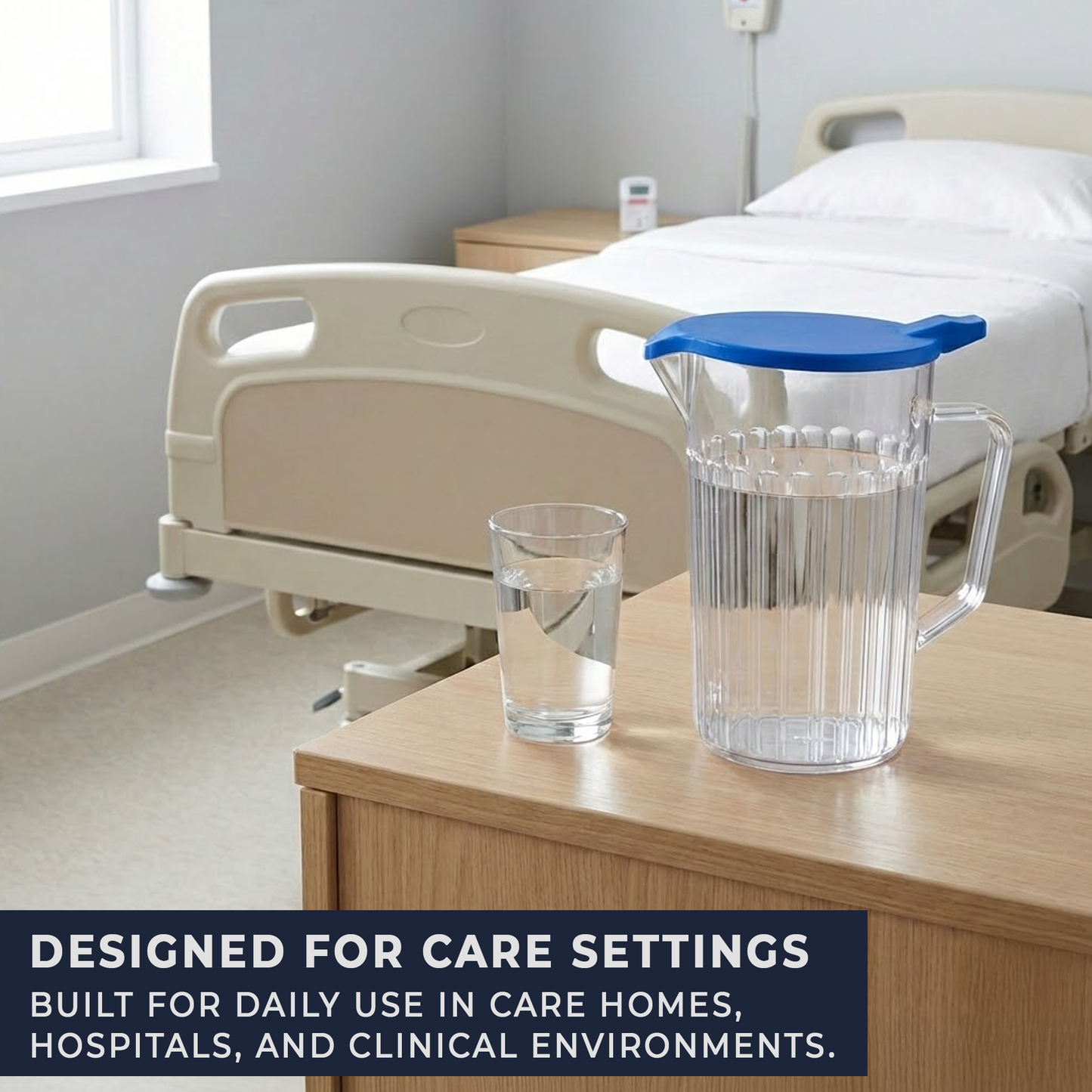 clear polycarbonate water jug 1400ml blue antibacterial lid BPA free durable UK made
